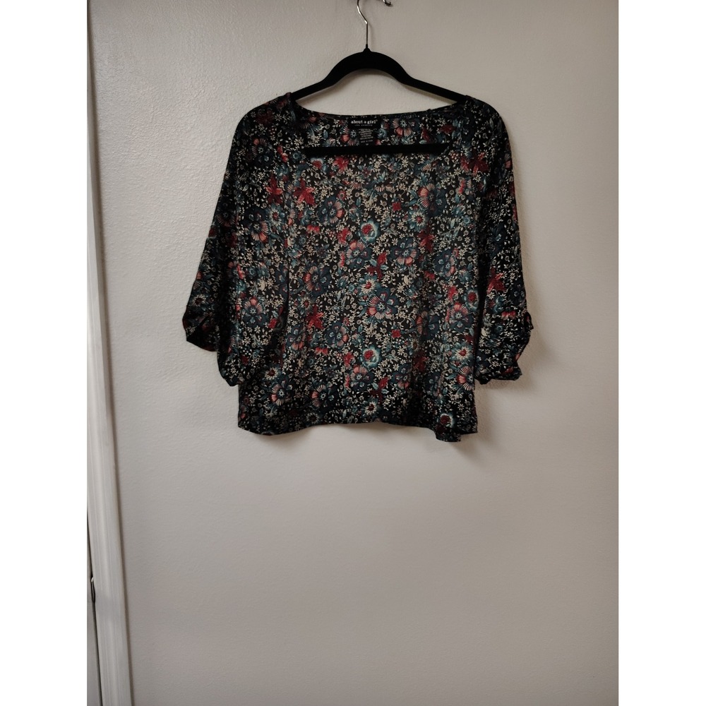 About A Girl Los Angeles Floral Dolman Sleeve Blouse Teal Red M B1239H547JH